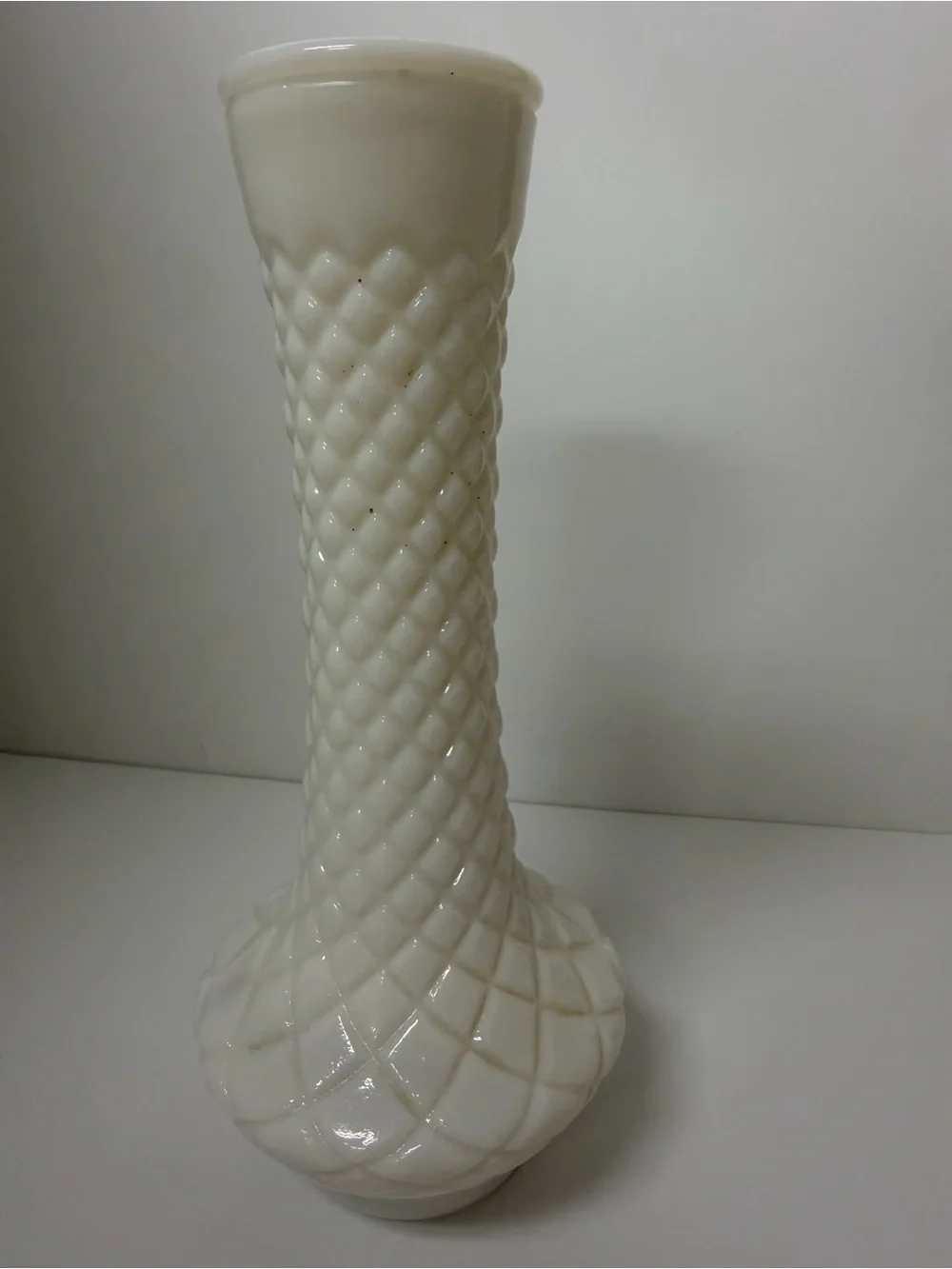 Milk Glass Diamond-Pattern Bud Vase - White
